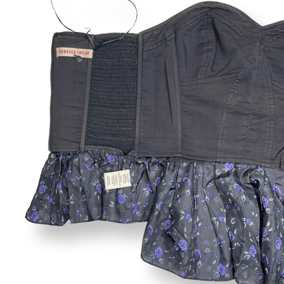 [ REBECCA TAYLOR ] Legendary Skirted Bustier in Black w/Violet Ditzy Floral : 0 - Picture 3 of 5